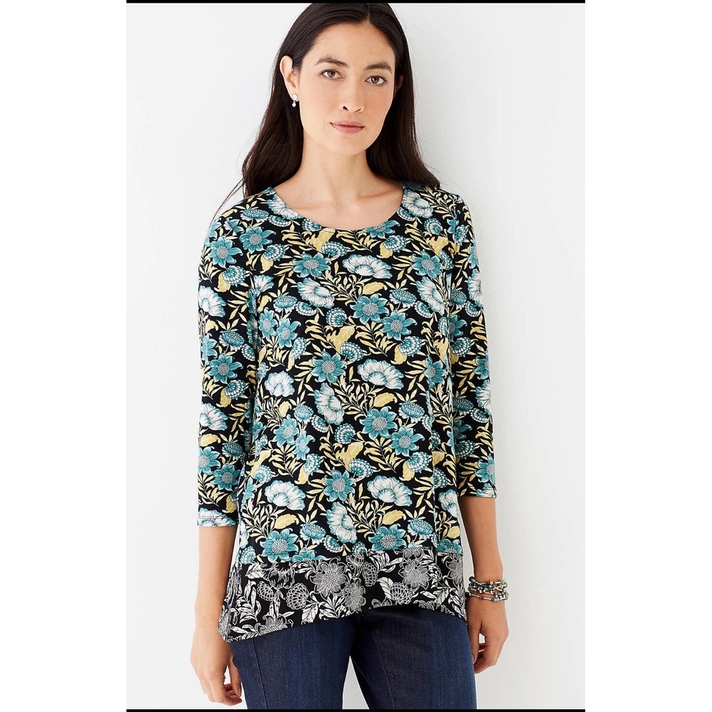 J. Jill Floral 3/4 Sleeve Tunic Top Size XL Petite